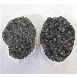 black druzy quartz connector, freeform, silver plated, approx 20-40mm [GMPDA2363]