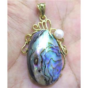 Paua Abalone shell pendant, freeform, approx 20-40mm [GMPDA2412]