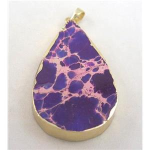 Sea sediment jasper pendant, teardrop, purple, approx 20-50mm [GMPDA2414]