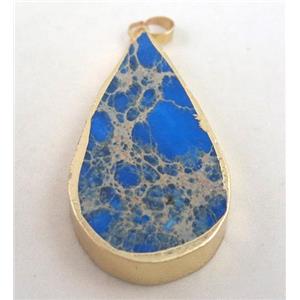 Sea sediment jasper pendant, teardrop, blue, approx 20-50mm [GMPDA2416]