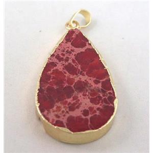 Sea Sediment jasper pendant, teardrop, red, approx 20-50mm [GMPDA2417]