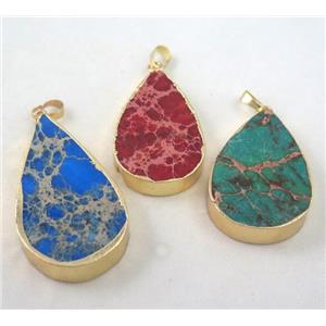 Sea Sediment jasper pendant, teardrop, mixed color, approx 20-50mm [GMPDA2418]