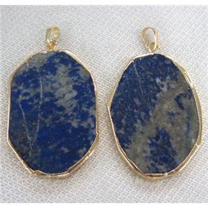 Lapis Lazuli slab pendant, freeform, gold plated, approx 20-60mm [GMPDA2436]