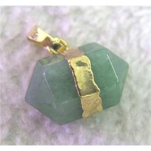 Green Aventurine pendant, bullet, gold plated, approx 12x20mm [GMPDA2438]