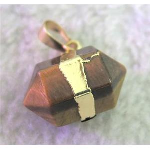 Tiger Eye Stone pendant, bullet, gold plated, approx 12x20mm [GMPDA2439]