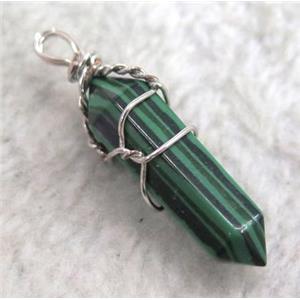 Malachite pendant, bullet, wire wrapped, approx 20-30mm [GMPDA2441]