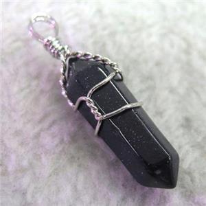 Blue SandStone pendant, bullet, wire wrapped, approx 20-30mm [GMPDA2442]