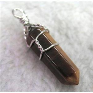 Tiger Eye Stone pendant, bullet, wire wrapped, approx 20-30mm [GMPDA2444]