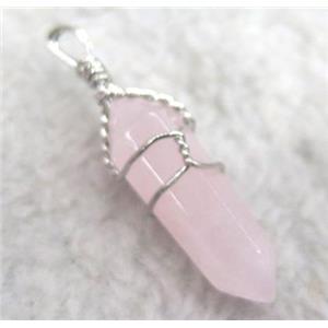 Rose Quartz pendant, bullet, wire wrapped, approx 20-30mm [GMPDA2445]
