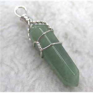 green aventurine pendant, bullet, wire wrapped, approx 20-30mm [GMPDA2447]