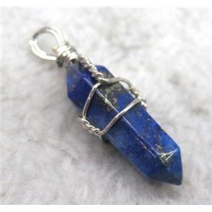 Lapis Lazuli pendant, bullet, wire wrapped, approx 20-30mm [GMPDA2448]