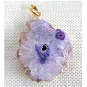 solar quartz druzy pendant, freeform, purple, approx 15-40mm [GMPDA2467]