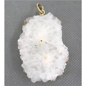 white druzy solar quartz pendant, freeform slice, gold plated, approx 15-40mm [GMPDA2468]