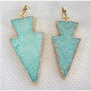 Amazonite pendant, arrowhead, gold plated, approx 20-50mm [GMPDA2475]