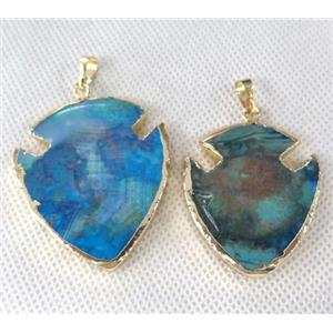 Agate arrowhead pendant, gold plated, approx 30-35mm [GMPDA2485]