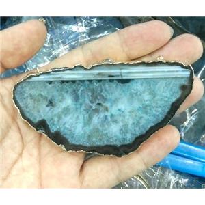 druzy agate pendant with 2-holes, freeform slab, gold plated, approx 30-80mm [GMPDA2486]