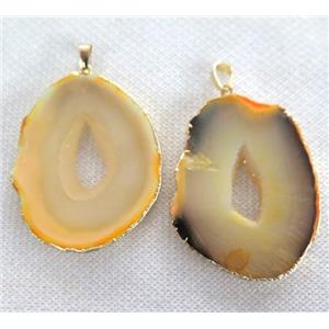 Yellow Agate slice pendant with Druzy, freeform, gold plated, approx 20-50mm [GMPDA2487]