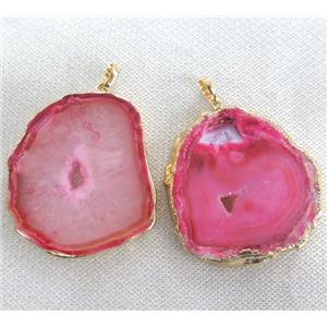 Agate Druzy slice Pendant, red, freeform slice, gold plated, approx 20-50mm [GMPDA2488]