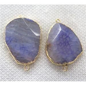 agate connector, purple, faceted freeform, gold plated, approx 20-30mm [GMPDA2494]