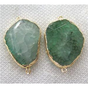 green agate connector, faceted freeform, gold plated, approx 20-30mm [GMPDA2495]