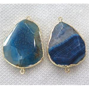 blue Agate Connector, faceted freeform, gold plated, approx 20-30mm [GMPDA2496]