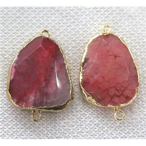 red Agate connector, faceted freeform, gold plated, approx 20-30mm [GMPDA2498]