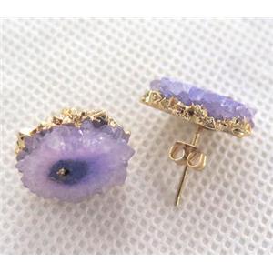 solar quartz druzy studs, purple, approx 10-15mm [GMPDA2509]
