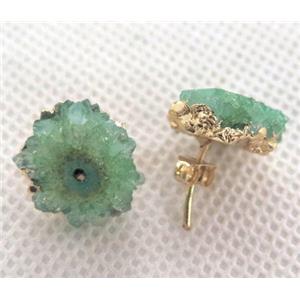 solar quartz druzy studs, green, approx 10-15mm [GMPDA2510]