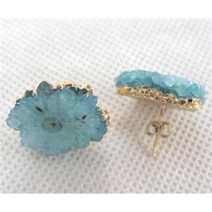 solar quartz druzy studs, blue, approx 10-15mm [GMPDA2511]