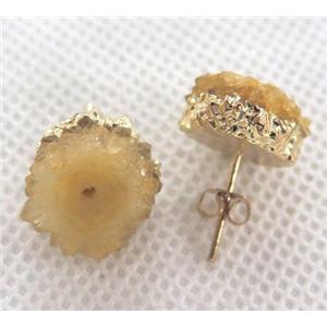 solar quartz druzy studs, yellow, approx 10-15mm [GMPDA2512]