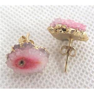 pink solar quartz druzy studs, approx 10-15mm [GMPDA2513]