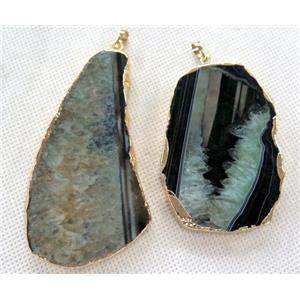 druzy agate slice pendant, green, freeform, approx 35-70mm [GMPDA2514]