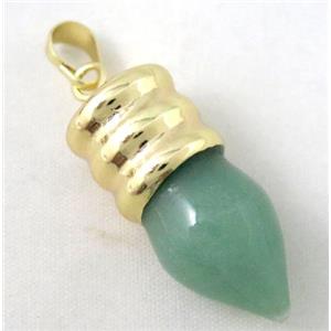 green aventurine bullet pendant, gole plated, approx 14-35mm [GMPDA2532]