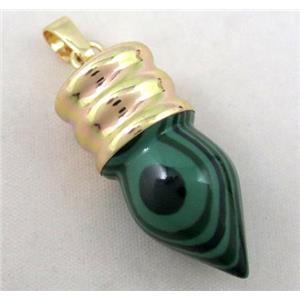 malachite bullet pendant, gole plated, approx 14-35mm [GMPDA2533]