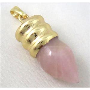 rose quartz bullet pendant, gole plated, approx 14-35mm [GMPDA2535]
