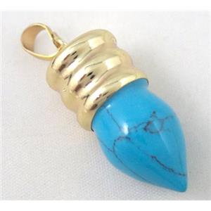blue turquoise bullet pendant, gole plated, approx 14-35mm [GMPDA2537]