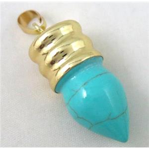 green turquoise bullet pendant, gole plated, approx 14-35mm [GMPDA2538]