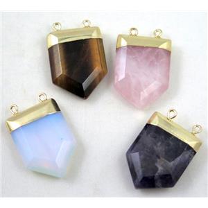 mixed gemstone bullet pendant, gold plated, approx 20-30mm [GMPDA2541]
