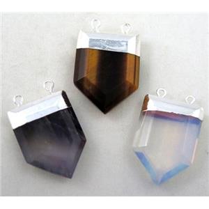 mixed gemstone pendant, bullet, silver plated, approx 20-30mm [GMPDA2546]