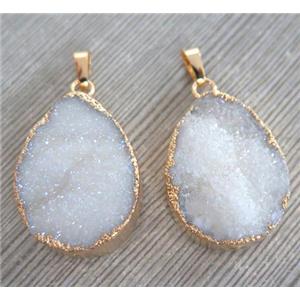 druz quartz pendant, freeform, AB color, approx 20-30mm [GMPDA2559]