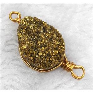 druzy quartz connector, gold electroplated, freeform, wire wrapped, approx 18-30mm [GMPDA2568]