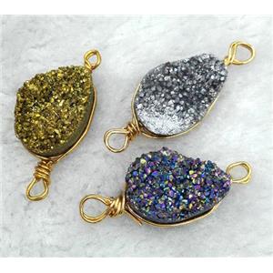 mixed druzy quartz connector, freeform, wire wrapped, approx 18-30mm [GMPDA2570]