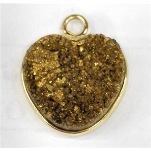 druzy quartz heart pendant, gold plated, approx 14mm dia [GMPDA2603]