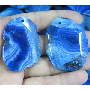 striped agate pendant, slice, faceted freeform, blue, approx 20-40mm [GMPDA2610]