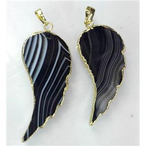 black agate pendant, angel wing, gold plated, approx 20-60mm [GMPDA2611]
