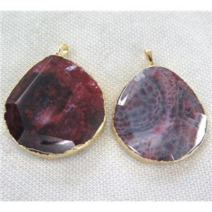 red agate pendant, faceted teardrop, gold plated, approx 40-55mm [GMPDA2614]