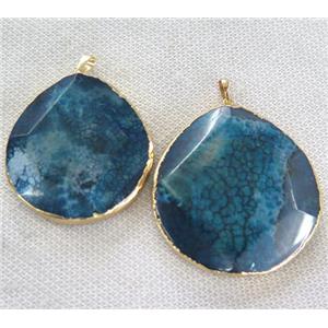 blue agate pendant, faceted teardrop, gold plated, approx 40-55mm [GMPDA2615]