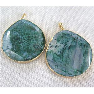 green agate pendant, faceted teardrop, gold plated, approx 40-55mm [GMPDA2616]