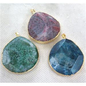 mixed agate pendant, faceted teardrop, gold plated, approx 40-55mm [GMPDA2617]