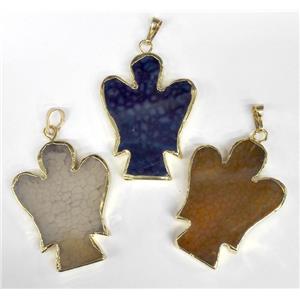 agate angel pendant, mix color, gold plated, approx 20-50mm [GMPDA2618]